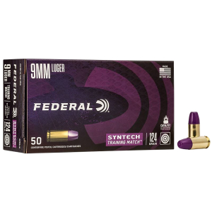 Federal AE9SJ4 Syntech Training Match 9mmLuger 124gr Total Syntech Jacket Flat Nose 50 Per Box/10 Case