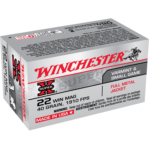 Winchester Ammo X22M Super X 22WMR 40gr Full Metal Jacket 50 Per Box/40 Case