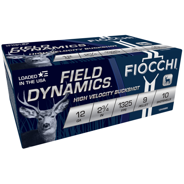 Fiocchi 12HV9P Field Dynamics 12Gauge 2.75" 9Pellets 00Buck Shot 10 Per Box/25 Case