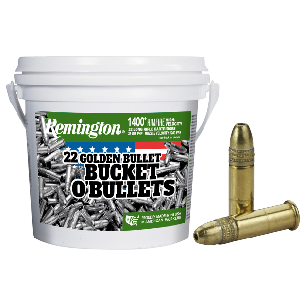 Remington Ammunition 21231 Golden Bullet Bucket O Bullets 22LR 36gr Plated Hollow Point 1400 Per Box/4 Case *Bucket