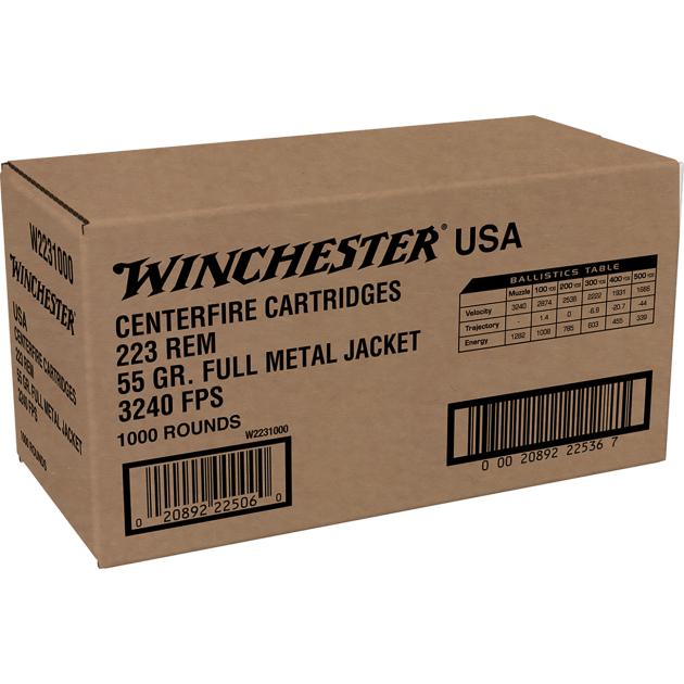 Winchester Ammo W2231000 USA  223Rem 55gr Full Metal Jacket 1000rds *Sold by Case
