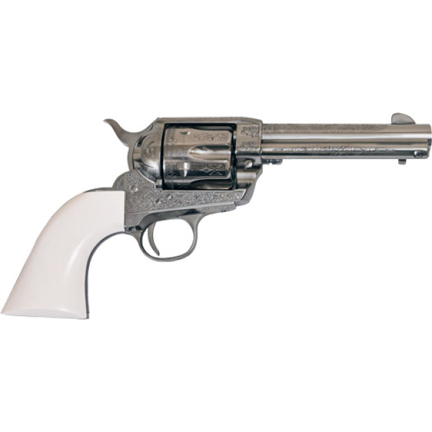 CIMARRON FRONTIER 45LC PW FS - 4.75" ENGRAVED NICKEL/IVORY