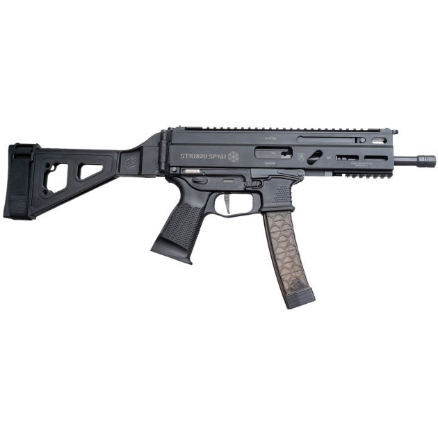 Grand Power 850003223056 SP9A1 Stribog 9mm Luger 30+1 8" Black Threaded Barrel M-LOK Handguard Black Aluminum Picatinny Rail Receiver SB Tactical Brace, Black Polymer Grip, Thread Protector