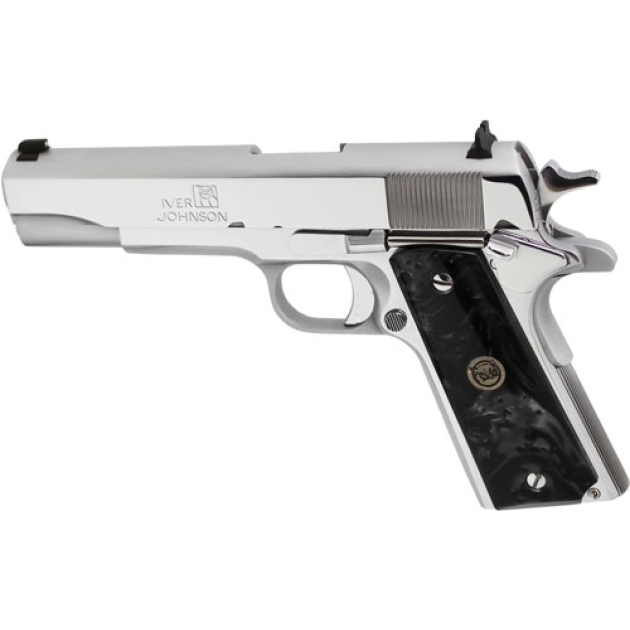 IVER JOHNSON 1911A1 45ACP 5" - FS 8RD CHROME BLK PEARL GRIPS
