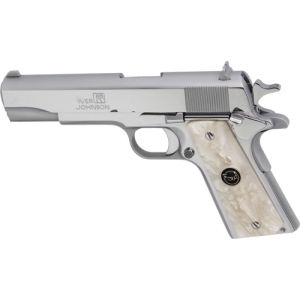 IVER JOHNSON 1911A1 45ACP 5" - FS 8RD CHROME WHITE PEARL GRIP - Image 2