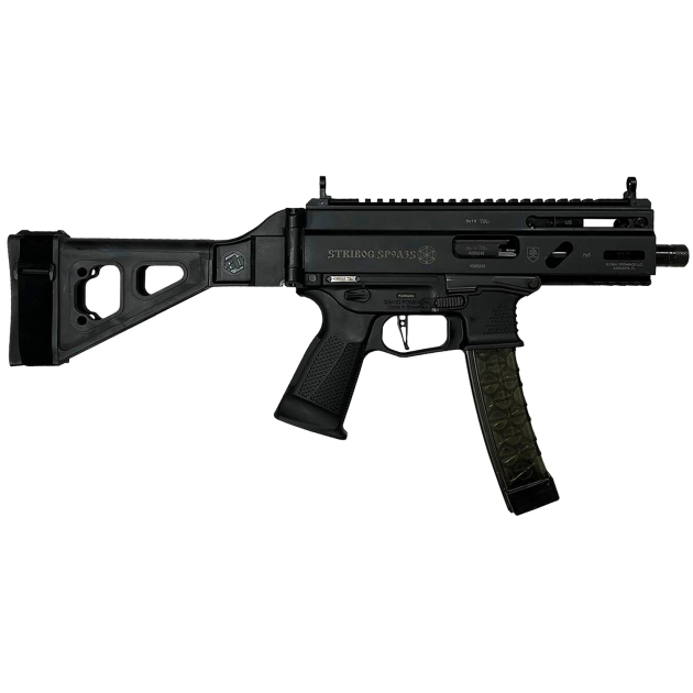 Grand Power 810091152836 Stribog SP9A35S 9mm Luger 30+1 8" Black Picatinny Rail Receiver, SB Tactical Brace, Black Polymer Grip
