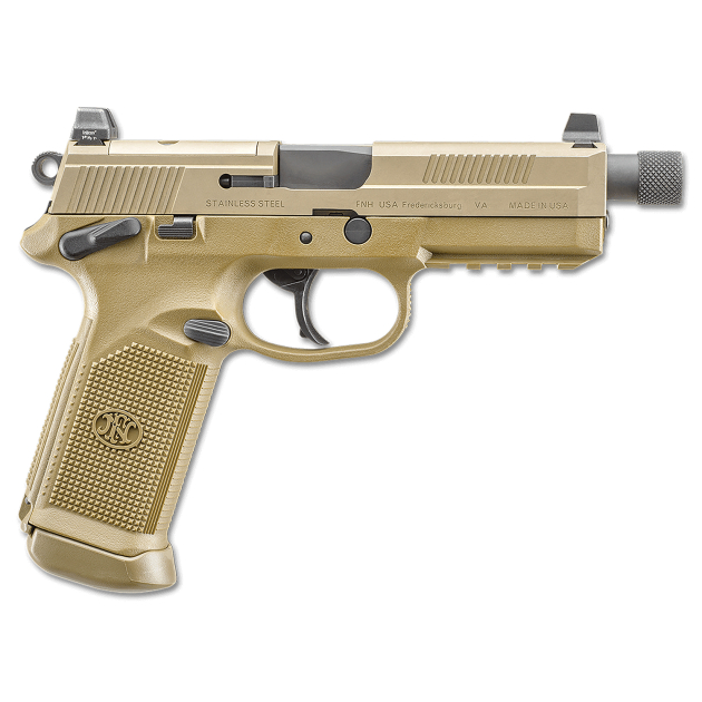 FN 66101635 FNX Tactical Bundle 45 ACP 10+1 5.30" Black Steel Threaded Barrel, Flat Dark Earth Serrated Stainless Steel Slide & Polymer Frame w/Picatinny Rail, Ambidextrous, 5 Magazines