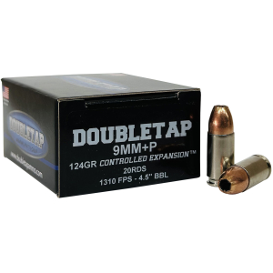 DoubleTap Ammunition 9MM124HP20 9mm+P 124gr Controlled Expansion JHP 20 Per Box/50 Case
