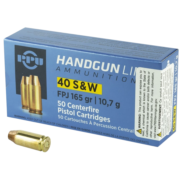 PPU PPH40F Handgun 40S&W 165gr Flat Point Jacketed 50 Per Box/10 Case