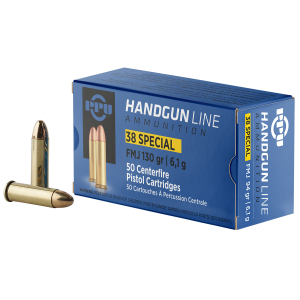PPU PPH38SF Handgun 38Special 130gr Full Metal Jacket 50 Per Box/10 Case
