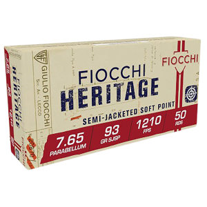Fiocchi 765B Heritage 7.65x21mm Parabellum 93gr Semi Jacketed Soft Point 50 Per Box/20 Case
