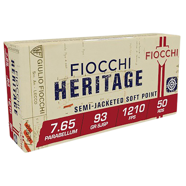 Fiocchi 765B Heritage 7.65x21mm Parabellum 93gr Semi Jacketed Soft Point 50 Per Box/20 Case