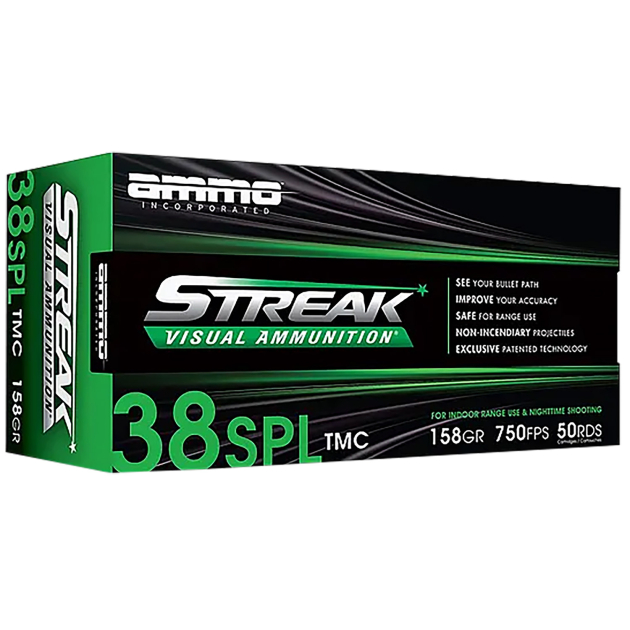 Ammo Inc 38158TMCSTRKGRN50 Streak Visual (GREEN)  38Special 158gr Total Metal Case 50 Per Box/20 Case