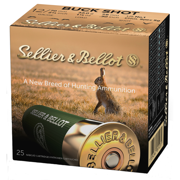 Sellier & Bellot SB12BSF Hunting 12Gauge 2.75" 12Pellets 1 1/8oz 1Buck Shot 25 Box/10 Case