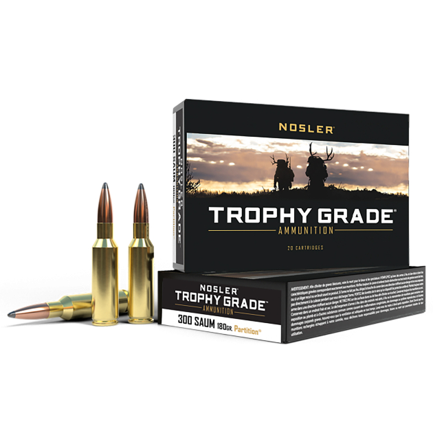 Nosler 60062 Trophy Grade 300RemSAUM 180gr Nosler Spitzer Partition 20 Per Box/10 Case