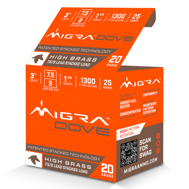 Migra Ammunitions M20UD75-9 Dove 20Gauge 3" 1 1/4oz 7.5/9Shot 25 Per Box/10 Case