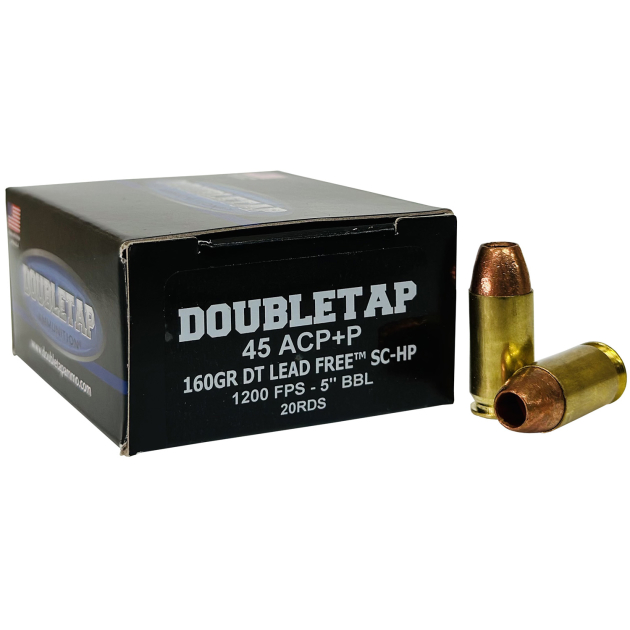 DoubleTap Ammunition 45A160XM   45ACP 160gr Lead Free Hollow Point 20 Per Box/50 Case