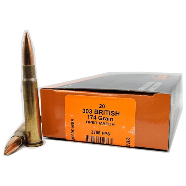 HSM AMMUNITION 303 BRITISH 174GR HPBT MATCH 20RD BOX 20 BOXES PER CASE