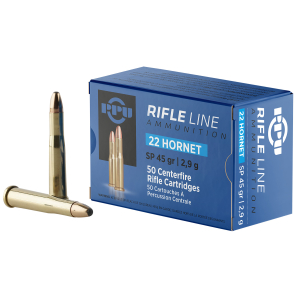 PPU PP22H Standard Rifle 22Hornet 45gr Soft Point 50 Per Box/20 Case