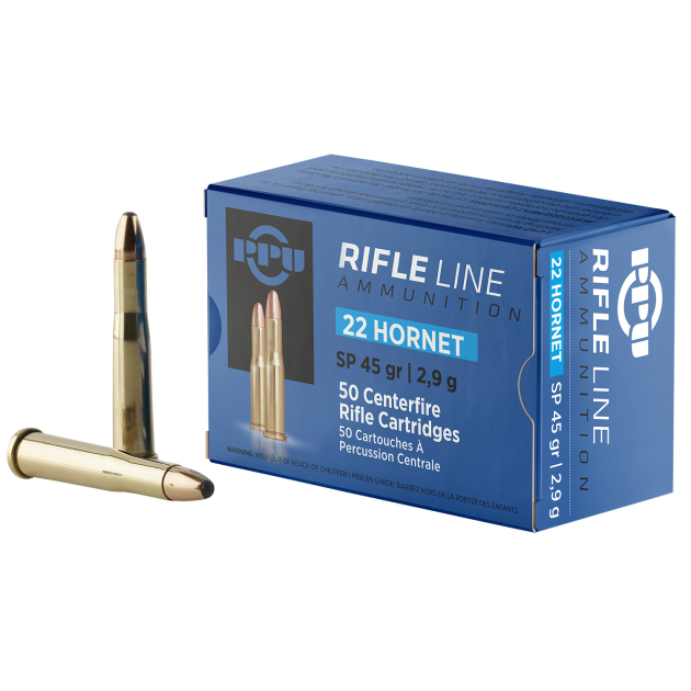 PPU PP22H Standard Rifle 22Hornet 45gr Soft Point 50 Per Box/20 Case