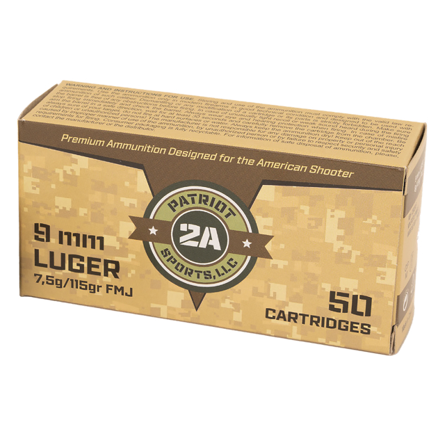 PATRIOT SPORTS LLC P9MM115F   9mm 115gr Full Metal Jacket 50 Per Box/20 Case