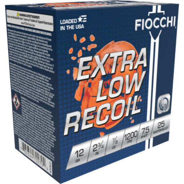 FIOCCHI LOW RECOIL 12GA 2.75" - 7/8OZ #7.5 1200FPS 250RD CASE