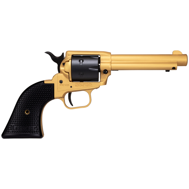 Heritage Mfg RR22S4 Rough Rider 22 LR 6 Shot 4.75" Gold Cerakote Steel Barrel & Frame, Black Satin Cylinder, Black Polymer Grips Features Black Accents
