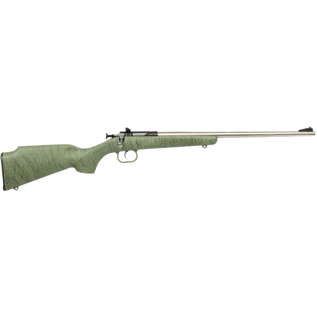 Crickett KSA2442 Gen2 Youth 22 LR 1rd 16.13" Stainless Single Shot Barrel, Stainless Steel Receiver, Green w/Black Webbing Fixed Synthetic Stock