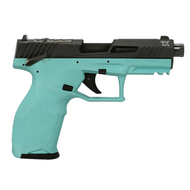 Taurus 1-2TX22P141C TX22 T.O.R.O. 22 LR 22+1 4.60" Matte Black Threaded Barrel, Black Hard Coat Anodized Optic Ready/Serrated Slide, Cyan Polymer Frame w/Picatinny Rail, Textured Grip