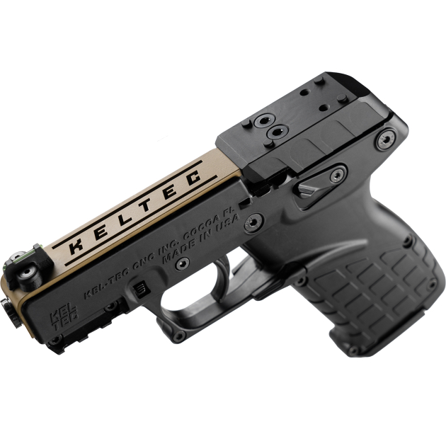 Kel-Tec P17BBLKORTANS P17  Sports South Exclusive 22 LR 16+1 3.80" Black Steel Barrel, Tan Optic Ready/Serrated Slide, Black Polymer Frame w/Picatinny Rail, Textured Grip
