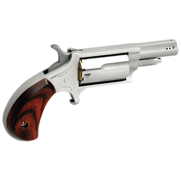 North American Arms NAA22MP Mini-Revolver 22 WMR 5 Shot 1.63" Ported Barrel, Overall Stainless Steel Finish, Rosewood Birdshead Grip
