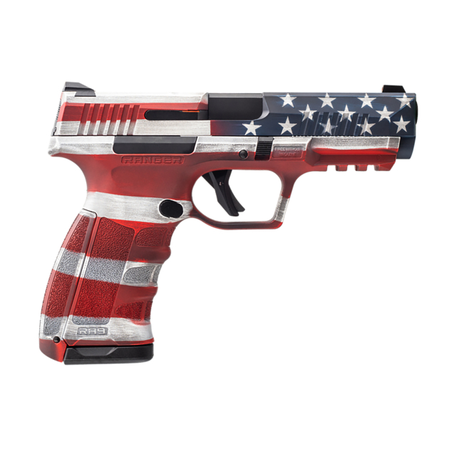 Dickinson LLC RA9US RA9 9mm Luger 17+1 4.25" Black Steel Barrel, American Flag Cerakote Serrated Aluminum Slide, American Flag Polymer Frame w/Accessory Rail