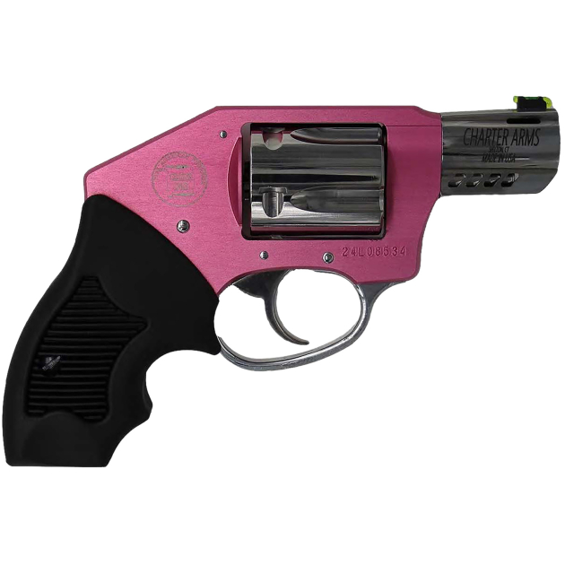 Charter Arms 53812 Off Duty Coyote 380 ACP 5rd 2" Stainless Ported Barrel, High Polished Cylinder, Pink Aluminum Frame, Black Finger Grooved Rubber Grip, Concealed Hammer