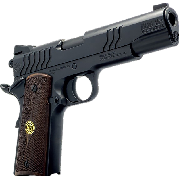 Dickinson LLC DCKSN9BS 1911 Adam 9mm Luger 8+1 4.37" Black Steel Barrel, Shiny Black Serrated Aluminum Slide & Steel Frame, Wood Grip
