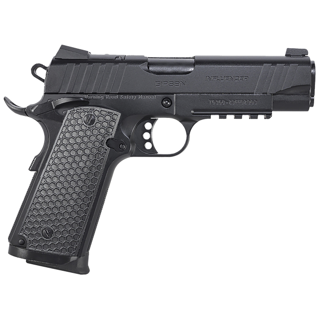Girsan 391045 MC1911 C Influencer Compact 10mm Auto 9+1 4.40" Blued Steel Barrel, Black Cerakote Optic Ready/Serrated Steel Slide & Frame w/Picatinny Rail & Beavertail, Black Polymer Grip