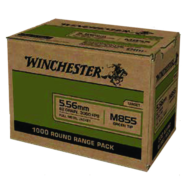 Winchester Ammo WM8551000 USA M855 Green Tip 5.56x45mm NATO 62gr Full Metal Jacket 1000 Per Box/1 Case *Sold By Case