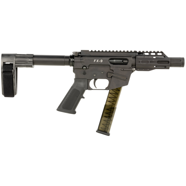 FREEDOM ORDNANCE FX9P4SBM FX-9 9mm Luger 31+1 4" Black Nitride Steel Barrel, M-LOK Handguards, Black Anodized Aluminum Picatinny Rail Receiver, Black SB Mini Brace, AR15 Grip