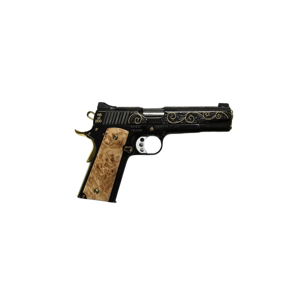 KIMBER CUSTOM 1911 45ACP BLACK DELUXE, SCROLL WORK, GOLD ROPE INLAY 1-200 MADE
