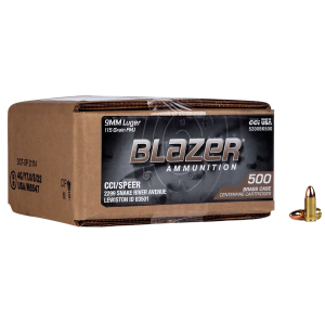 CCI 5200BK500 Blazer Brass Handgun 9mmLuger 115gr Full Metal Jacket 500 Per Box/1 Case *Loose