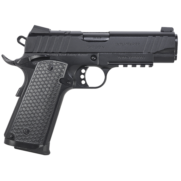 EAA GIRSAN 391044 MC1911 C Influencer Compact 45 ACP 8+1 4.40" Blued Steel Barrel, Black Cerakote Optic Ready/Serrated Steel Slide & Frame w/Picatinny Rail & Beavertail, Black Polymer Grip