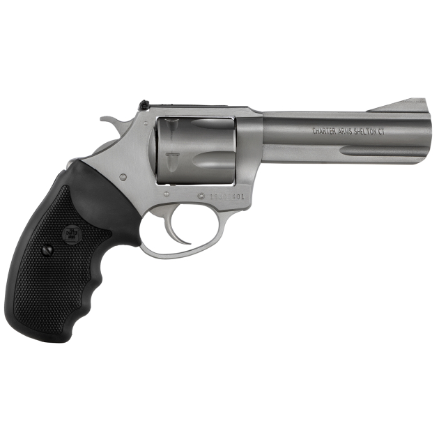 Charter Arms 74042 Pitbull  40 S&W 5 Shot 4.20" Matte Stainless Steel Barrel, Cylinder & Frame w/Black Finger Grooved Rubber Grip