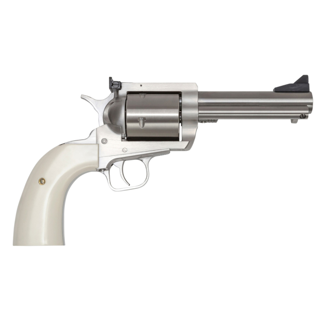 Magnum Research BFR44MAG5B6 BFR Short Cylinder 44 Rem Mag 6 Shot, 5" Brushed Stainless Steel Barrel, Cylinder  & Frame, White Polymer Grip, Hammer Safety, Exposed Hammer