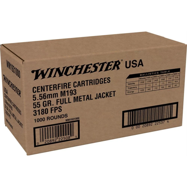 WINCHESTER 5.56 MM M193 55 FMJ WIN LC 1000RD 1000 RD/BX 1 BX/CS