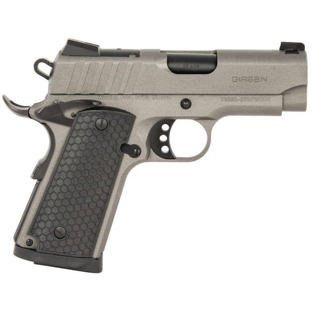 Girsan 391141 MC1911 SC Influencer Sub-Compact 45 ACP 6+1 3.40" Black Steel Barrel, Tungsten Gray Cerakote Optic Ready/Serrated Steel Slide & Frame w/Picatinny Rail & Beavertail, Gray Polymer Grip