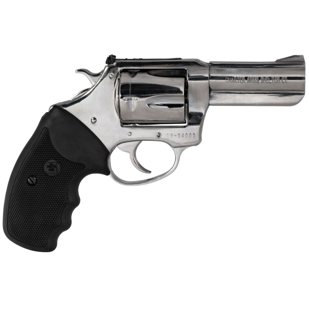 Charter Arms 73539 Mag Pug  Large 357 Mag, 5 Shot 3" High Polished Stainless Steel Barrel, Cylinder & Frame w/Black Finger Grooved Rubber Grip