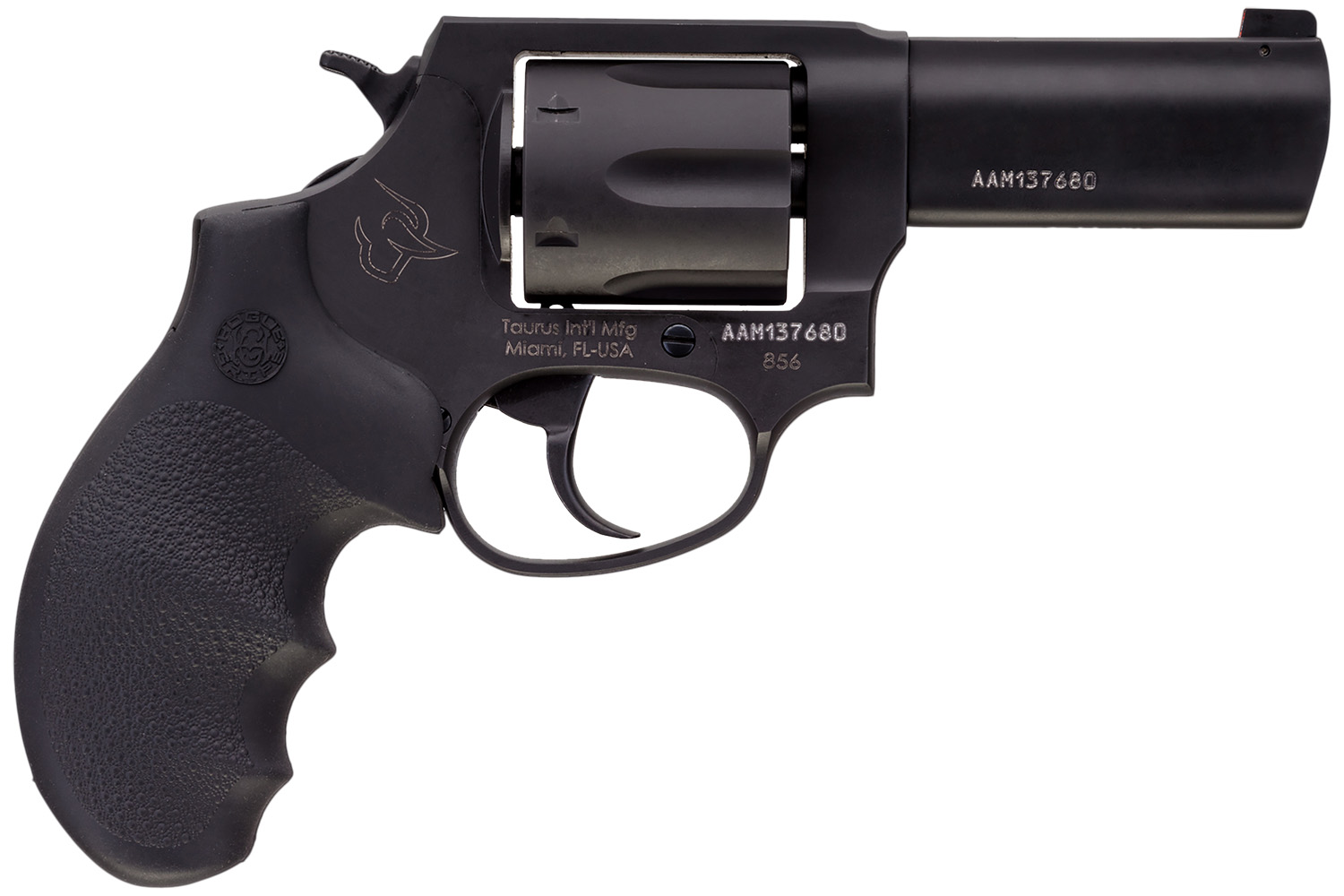 Taurus 285631NS 856 Defender 38 Special +P Caliber with 3" Barrel, 6rd Capacity Cylinder, Overall Matte Black Finish Stainless Steel, Finger Grooved Black Hogue Rubber Grip & Night Front Sight