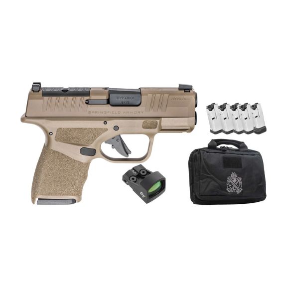 SPRINGFIELD ARMORY HELLCAT GEAR UP PKG OSP 9MM FDE 3" 4-11RD 1-13RD CT-1500, RANGE BAG