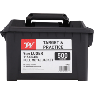 WINCHESTER 9MM LUGER 115GR FMJ - RN CASE OF (2) 500RD AMMO CANS