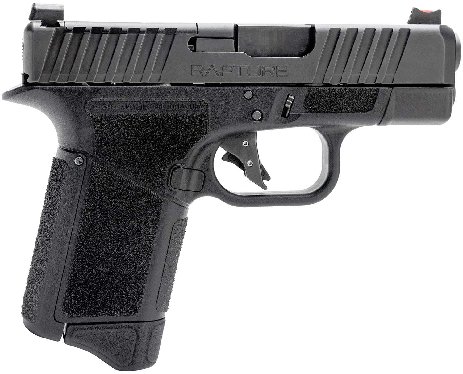 Gforce Arms GF932512 Rapture  Sub-Compact 9mm Luger 12+1 3.25" Black Steel Barrel, Black Optic Cut/Serrated Slide, Polymer Frame, Black Textured Grip
