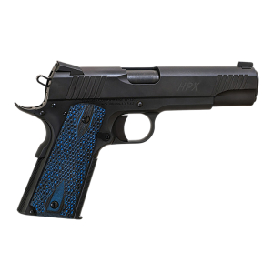 Standard Mfg  1911 HPX Full Size Frame 45 ACP 7+1 5" Black Match Grade Barrel, Satin Steel Serrated Slide, Black Satin Steel Frame w/Beavertail, Black/Blue Honeycomb Grip